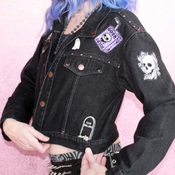 SOLD!! Hellraiser! gothic death themed embellished vintage jacket w/skelanimals! - Picture 14 of 16